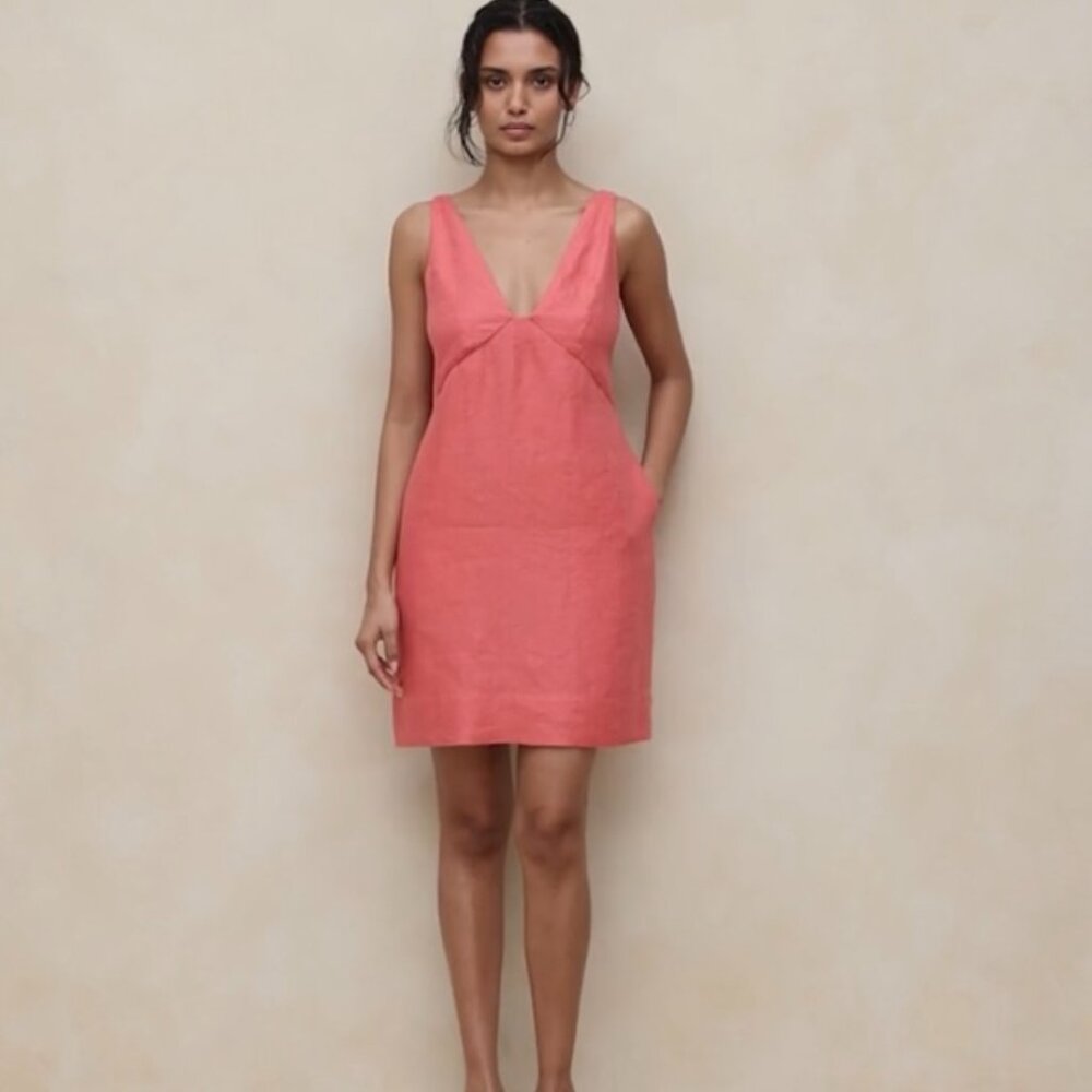 Linen Mini Dress Coral 10
